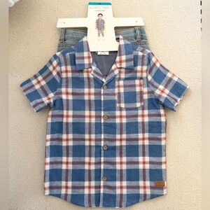Koala Kids 2pc set- Blue and Red Checkered Button Down Shirt+jeans